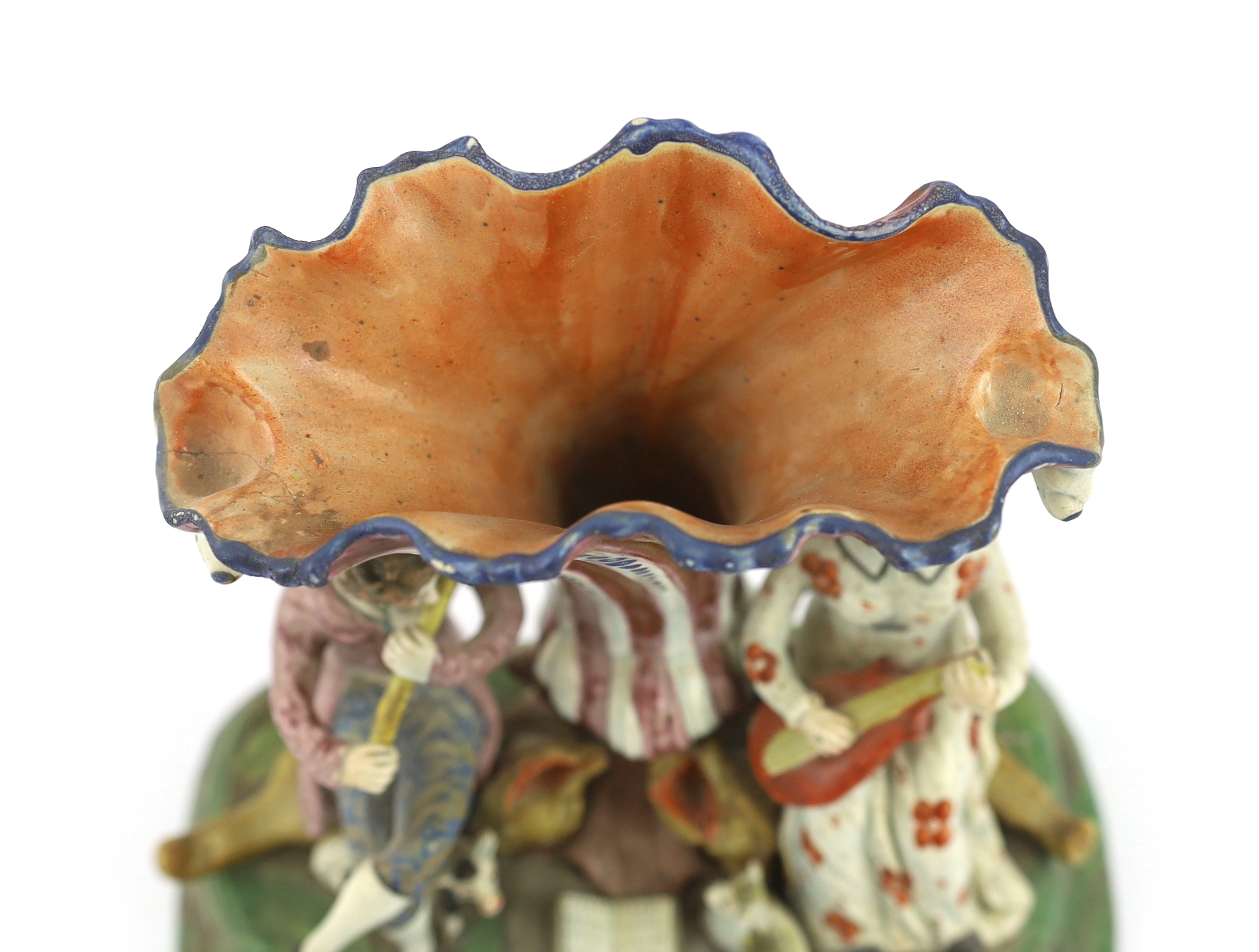 A Staffordshire pearlware musical duet spill vase, c.1820, small repair and loss